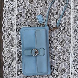 Coach Blue Leather Clutch with Silver Hardware